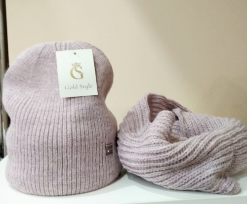 Комплект зимний шапка и хомут, лиловый