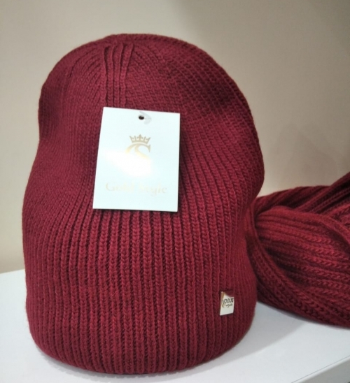 Комплект зимний шапка и хомут, бордовый