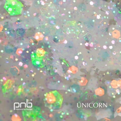 Гель для дизайна с блестками и поталью Единорог 3D Mix&Shine Gel PNB 01 Unicorn 5 мл.
