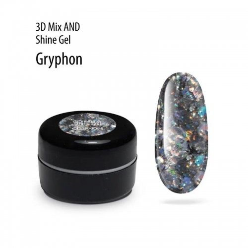 Гель для дизайна с блестками и поталью Грифон 3D Mix&Shine Gel PNB 04 Gryphon 5 мл.