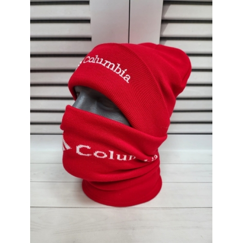 Комплект шапка+снуд красный Columbia, двойная вязка.