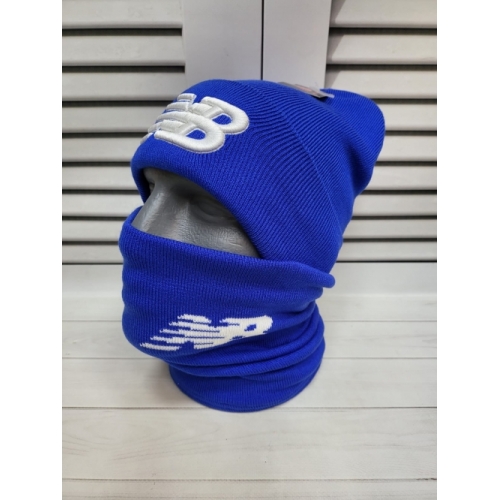 Комплект шапка+снуд ярко-синий New Balance, двойная вязка.