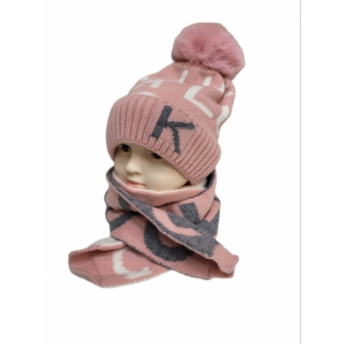 Комплект детский шапка+шарф зима, розовый СК (1-3 года)