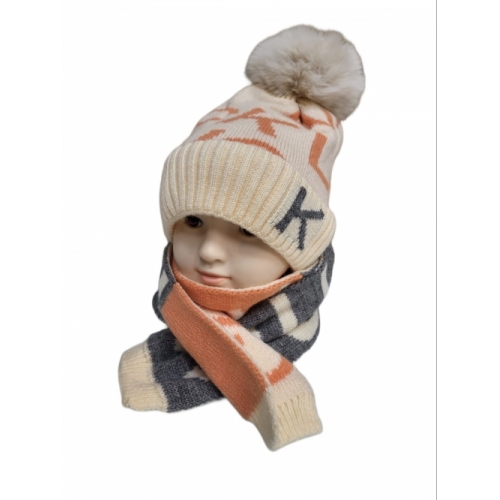 Комплект детский шапка+шарф зима, молочный СК (1-3 года)