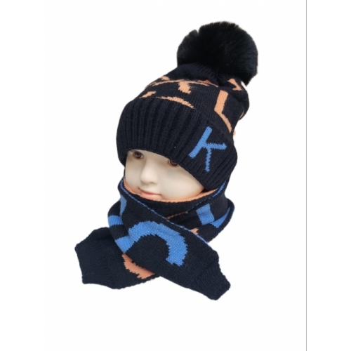 Комплект детский шапка+шарф зима, черный СК (1-3 года)