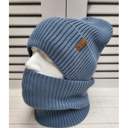 Комплект шапка+снуд cеро-голубой Classic, зима.