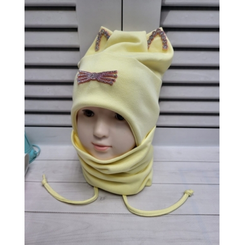 Детский комплект шапка и снуд желтый Котик, осень