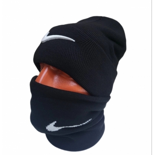 Комплект шапка+снуд черный Nike, двойная вязка.