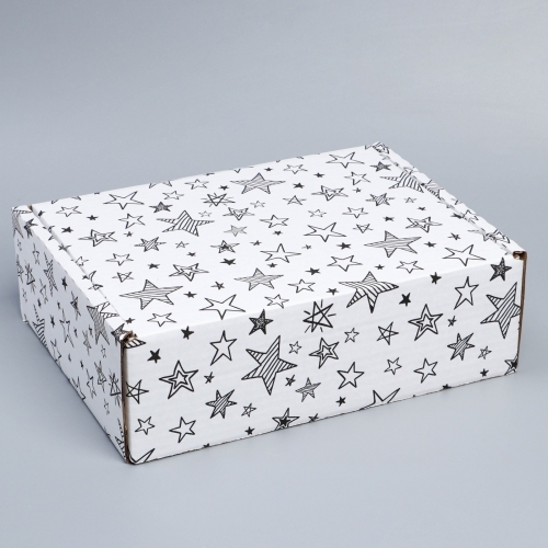 Коробка сборная «Звёзды» белая, 27 х 21 х 9 см