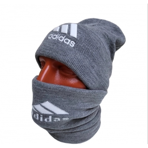Комплект шапка+снуд серый Adidas, двойная вязка.