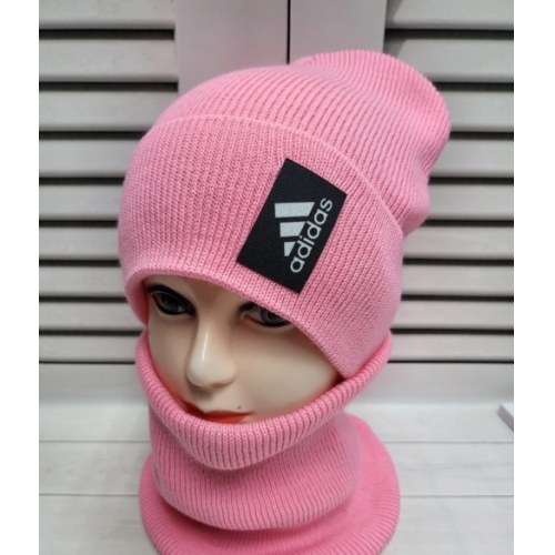 Комплект шапка+снуд розовый Adidas, зима.